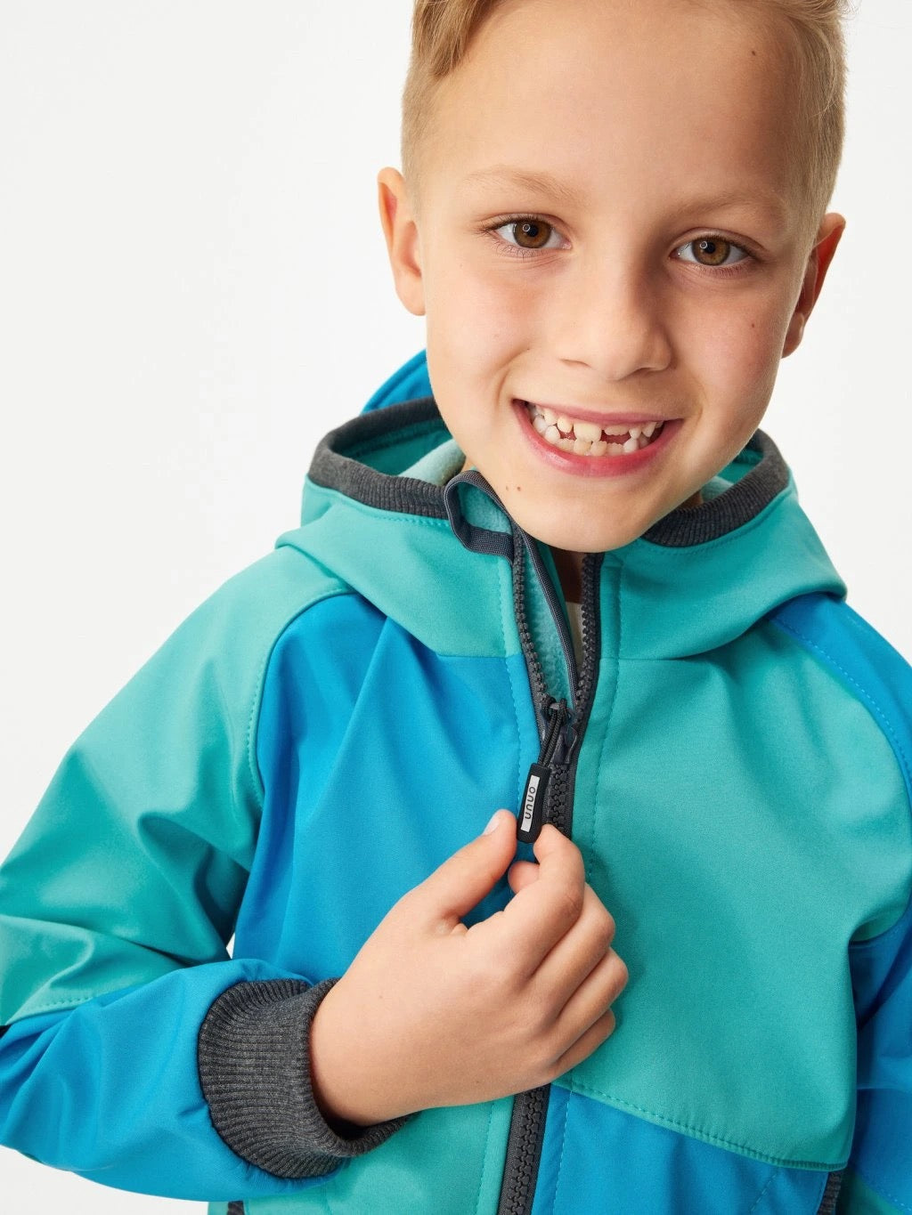 Kinder Softshelljacke mit Fleece, Hellblau-Türkis | UNUO