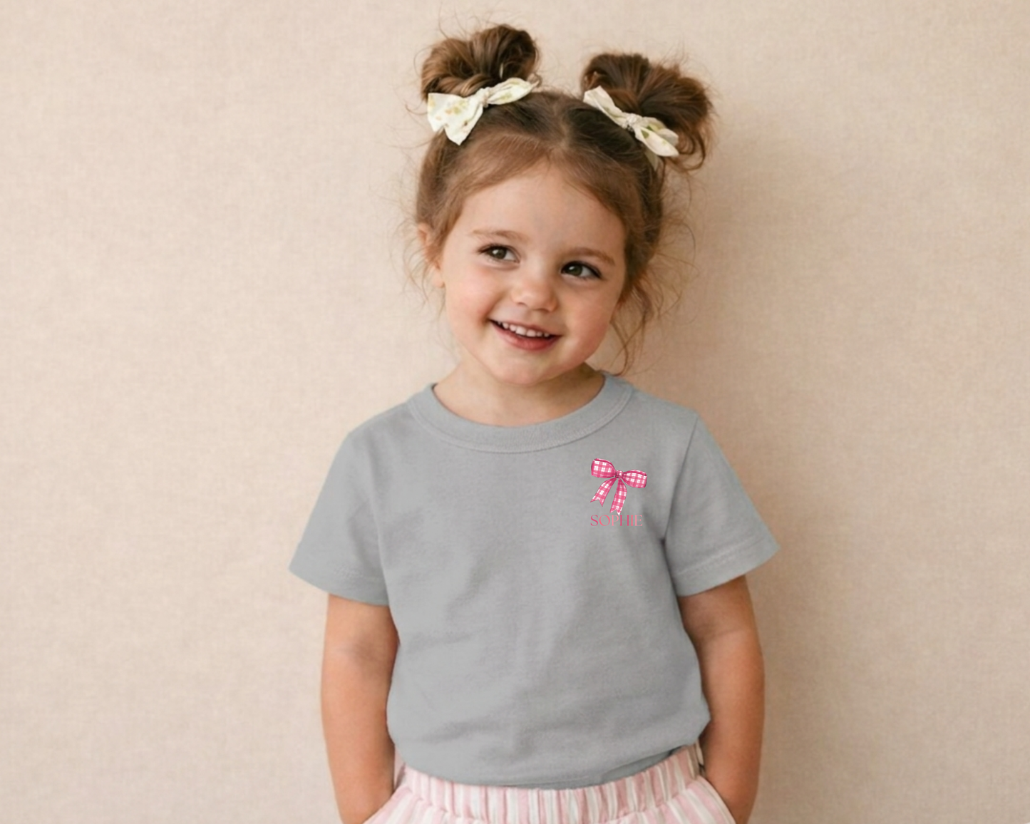Kinder T-Shirt Schleife rosa – Mit Namen personalisierbar