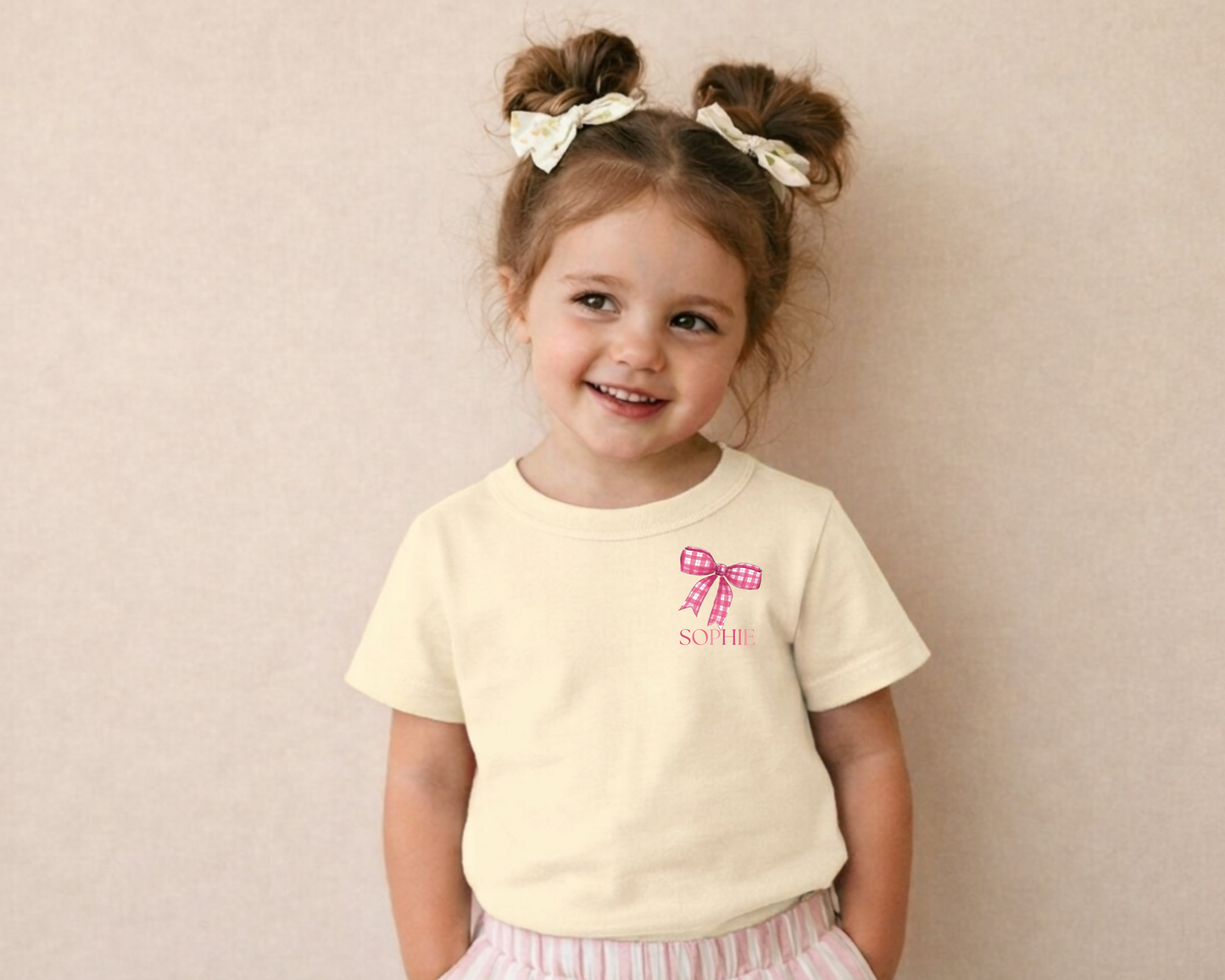 Kinder T-Shirt Schleife rosa – Mit Namen personalisierbar