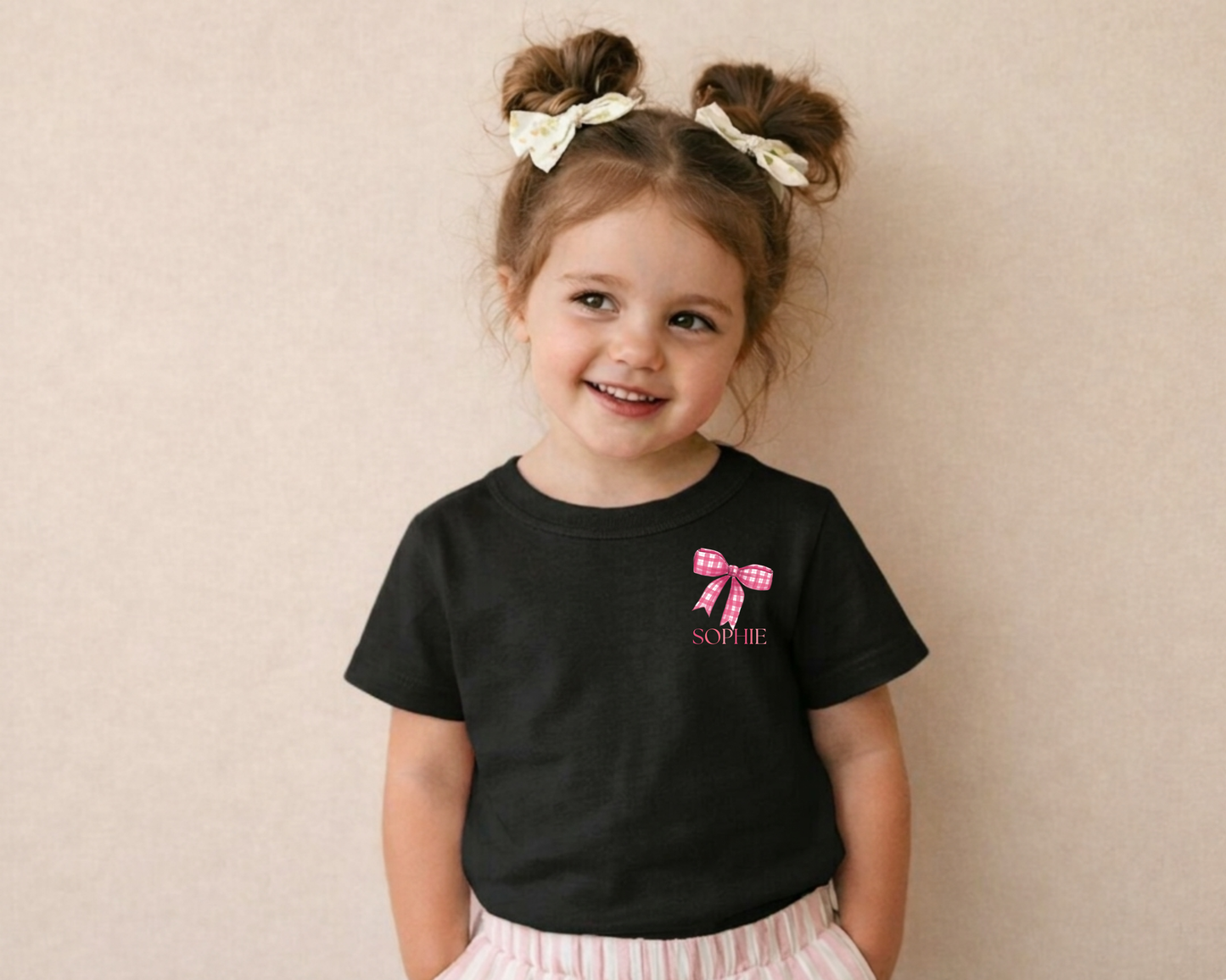 Kinder T-Shirt Schleife rosa – Mit Namen personalisierbar