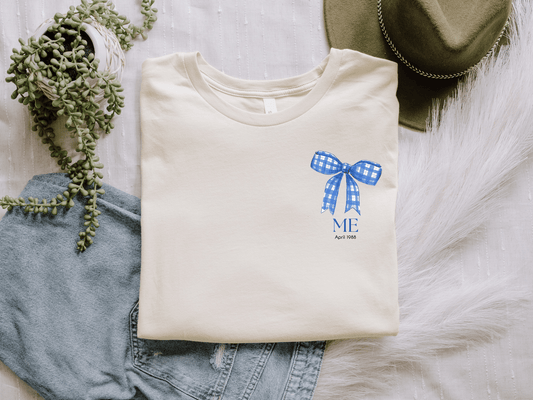 Mini & Me Mama T-Shirt Schleife Blau – Personalisierbar mit Datum