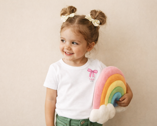 Mini & Me Kinder T-Shirt Schleife rosa – Personalisierbar mit Datum