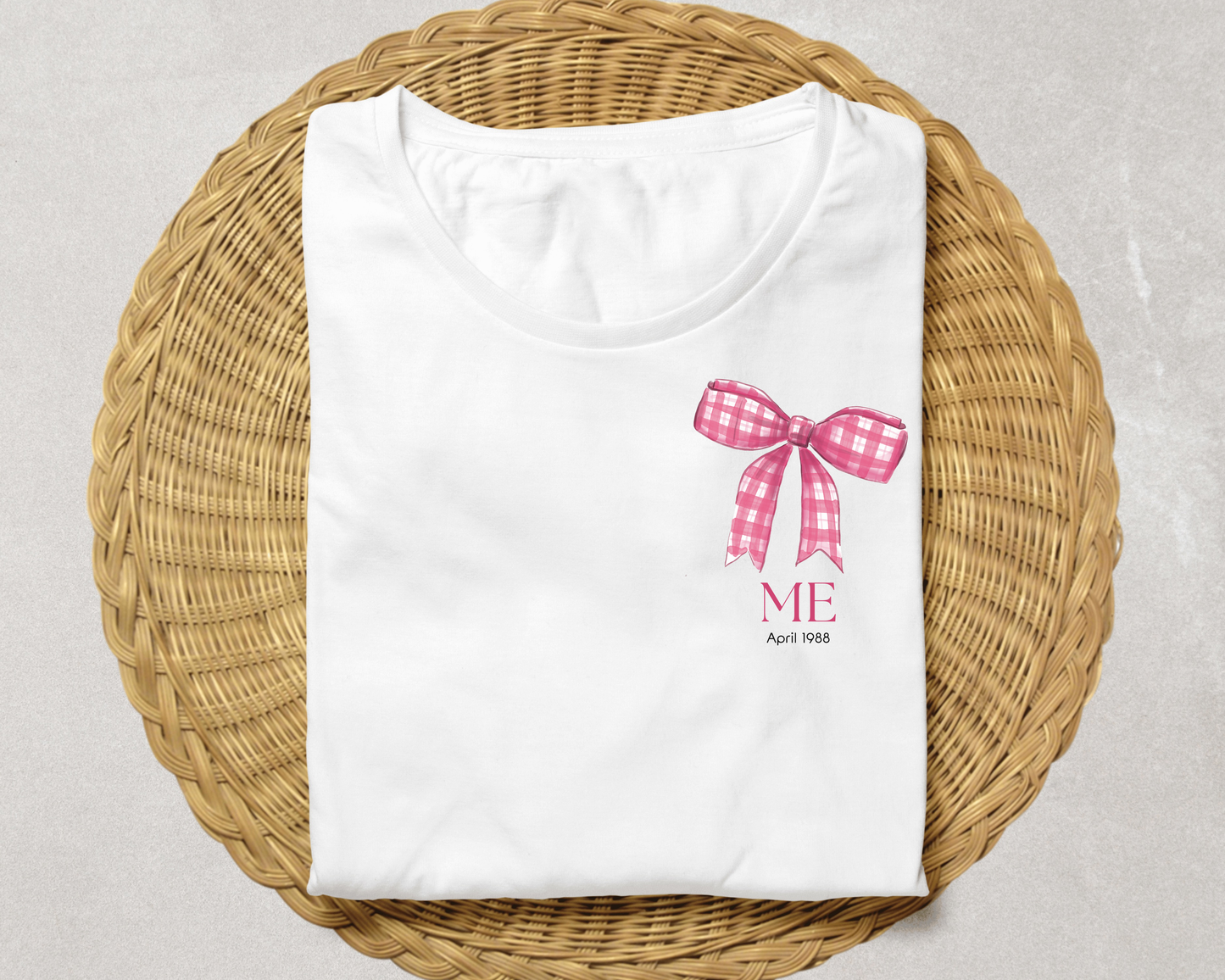 Mini & Me Kinder T-Shirt Schleife rosa – Personalisierbar mit Datum