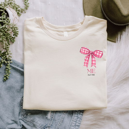 Mini & Me Mama T-Shirt Schleife Rosa – Personalisierbar mit Datum