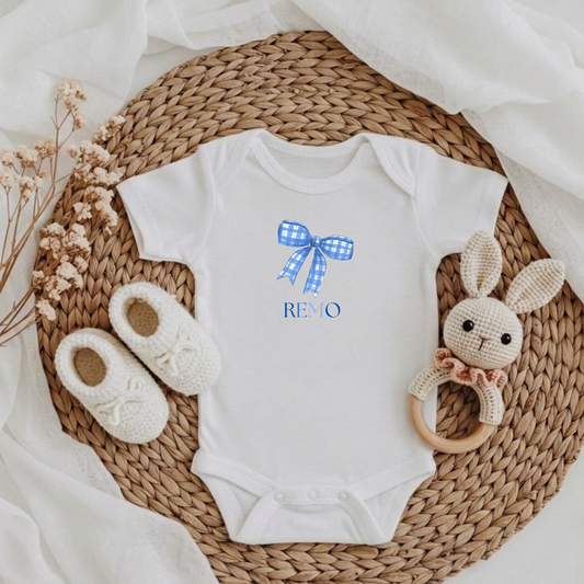 Baby Body Schleife Blau – Personalisierbar mit Name