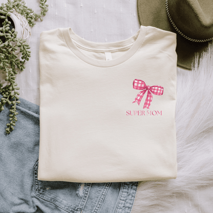 Mama T-Shirt Super Mom Schleife Rosa– Personalisierbar mit Name