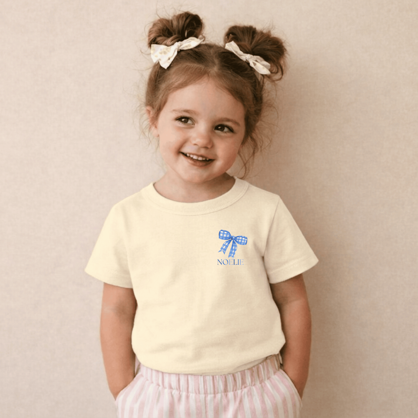 Kinder T-Shirt Schleife blau – Mit Namen personalisierbar