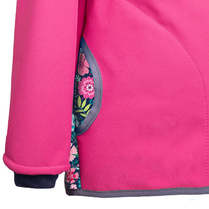 Children's softshell jacket with fleece lining, fuchsia, flowers