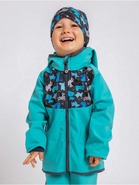 Kinder Softshelljacke Sommer ohne Futter, Smaragdgrün, Hunde | UNUO