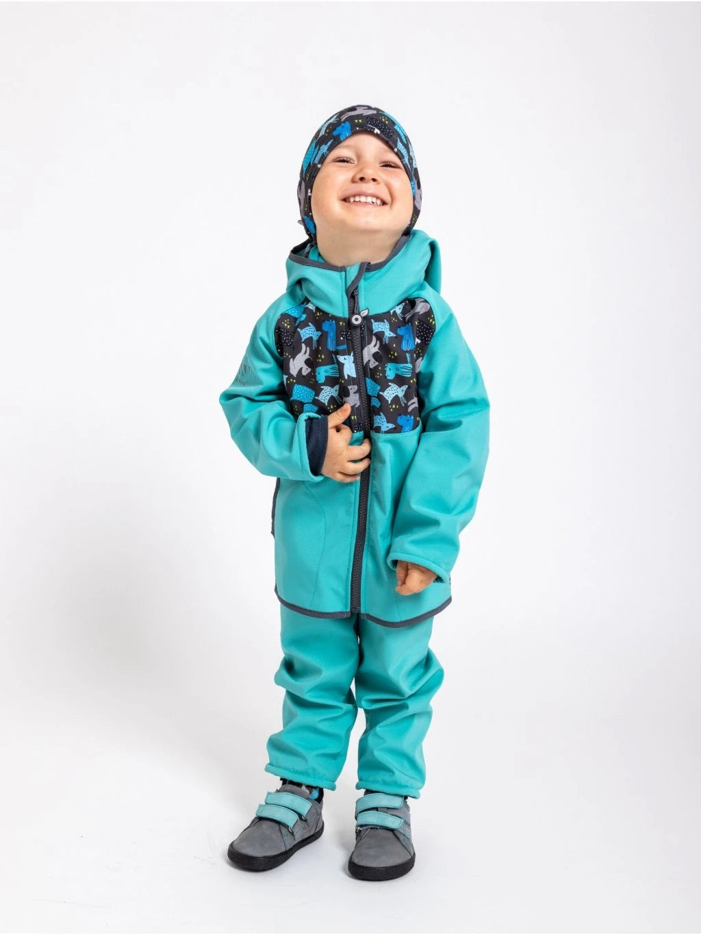 Summer softshell jacket without lining, emerald green, dogs