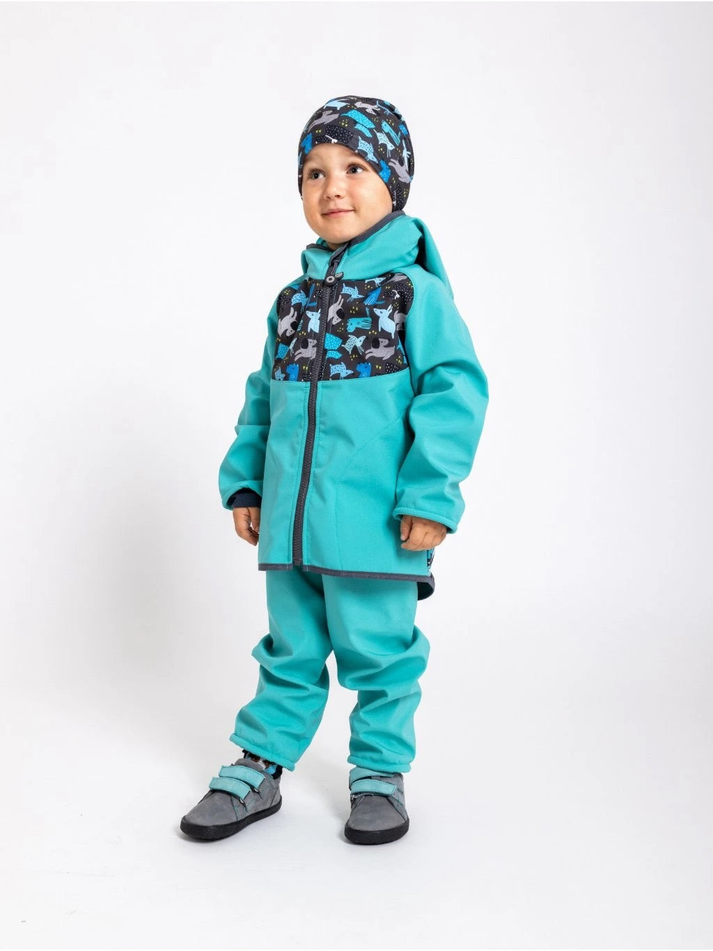 Summer softshell jacket without lining, emerald green, dogs