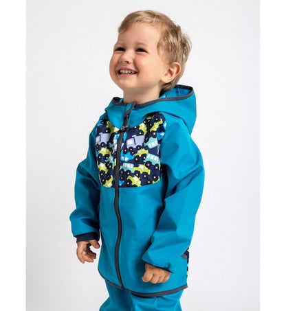 Veste softshell enfant avec doublure polaire, vert émeraude, voitures