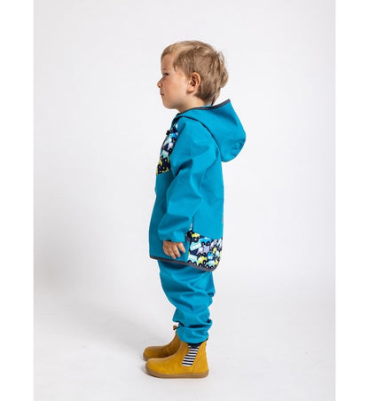 Veste softshell enfant avec doublure polaire, vert émeraude, voitures