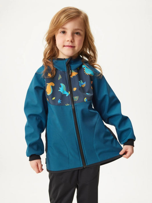 Kinder Softshelljacke Sommer ohne Futter, Kobaltblau, Dinos | UNUO