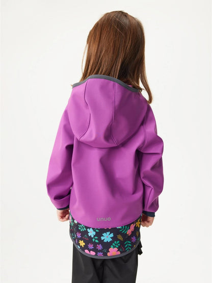 Children's softshell jacket without fleece, purple, floral