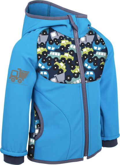 Veste softshell enfant avec doublure polaire, vert émeraude, voitures