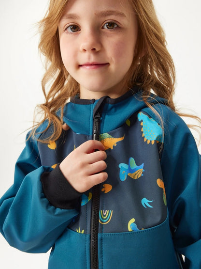 Kinder Softshelljacke Sommer ohne Futter, Kobaltblau, Dinos | UNUO
