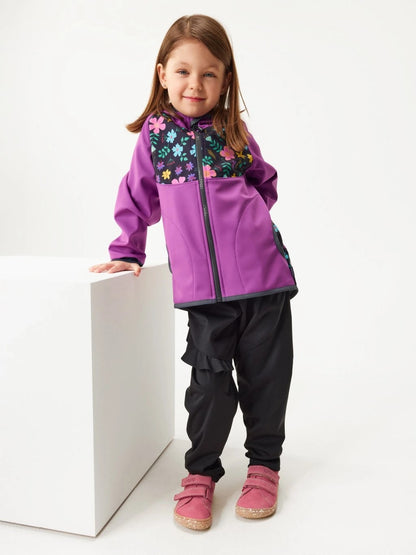 Children's softshell jacket without fleece, purple, floral