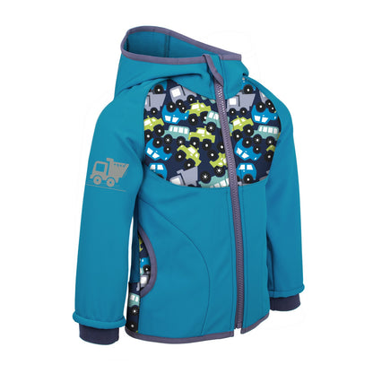 Veste softshell enfant avec doublure polaire, vert émeraude, voitures