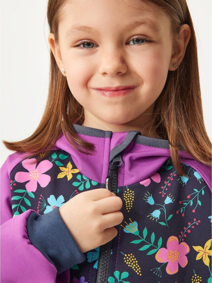 Children's softshell jacket without fleece, purple, floral