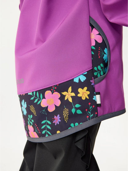 Children's softshell jacket without fleece, purple, floral