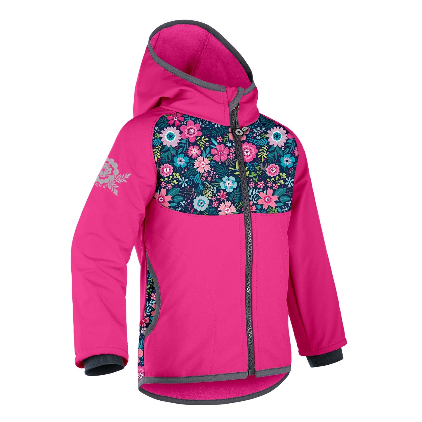 Children's softshell jacket with fleece lining, fuchsia, flowers