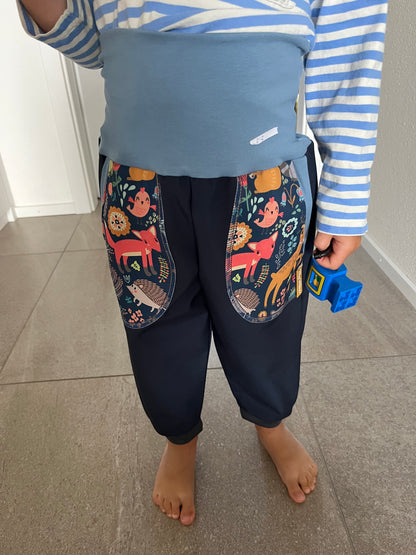 Pantalon softshell, bleu foncé ; animaux de la forêt, bleu