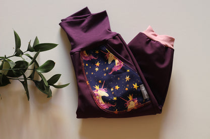 Pantalon softshell violet, fleurs