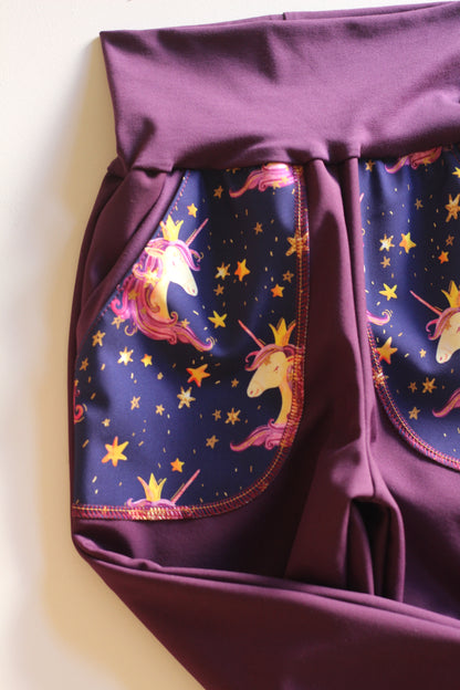 Pantalon softshell violet, fleurs