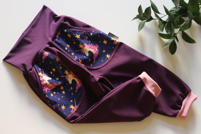 Pantalon softshell violet, fleurs