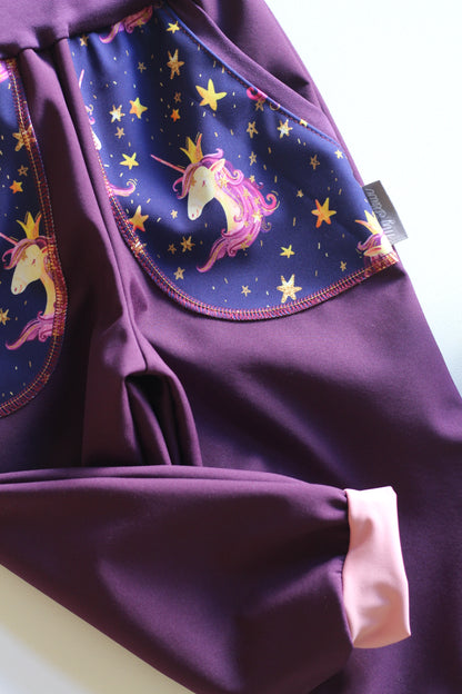 Pantalon softshell violet, fleurs