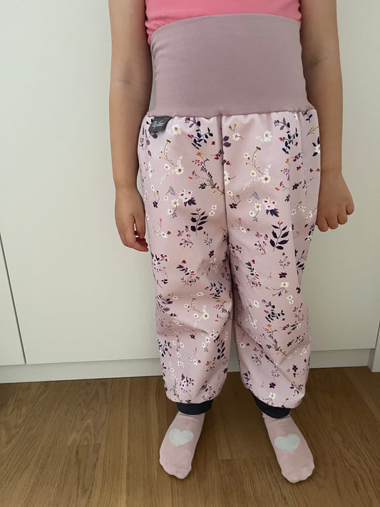 Softshell trousers with flowers, light purple