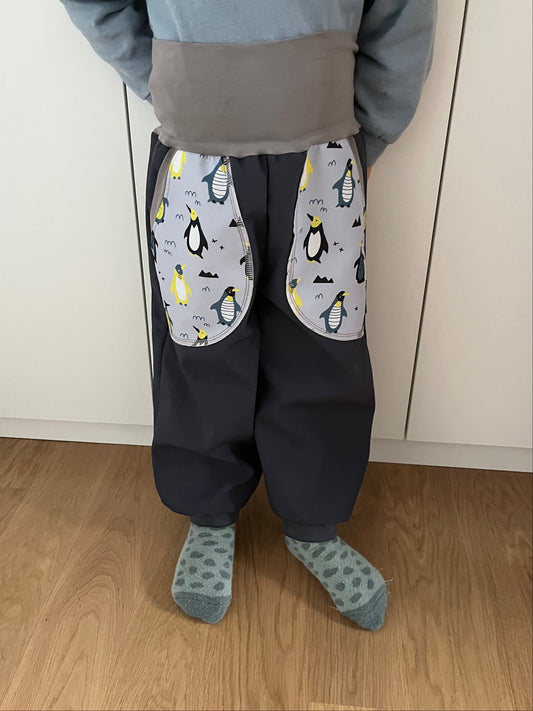 Kinder Softshellhosen grau, Pinguine