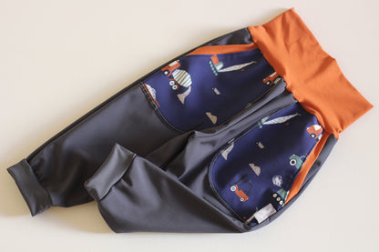 Black softshell trousers, petrol foxes