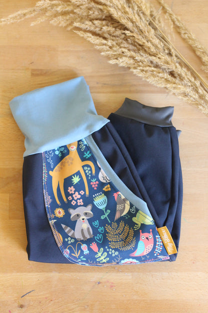 Pantalon softshell, bleu foncé ; animaux de la forêt, bleu