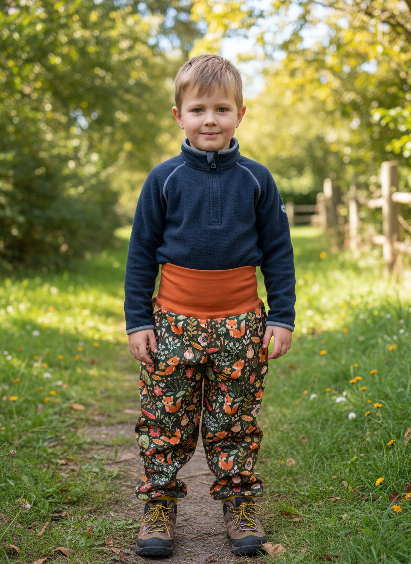Pantalon softshell motif animaux de la forêt, kaki