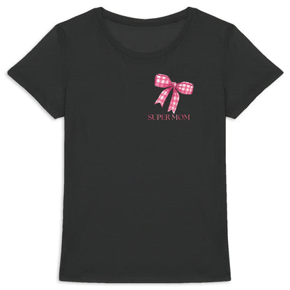 Mama T-Shirt Super Mom Schleife Blau – Personalisierbar mit Name - vorderseite_1