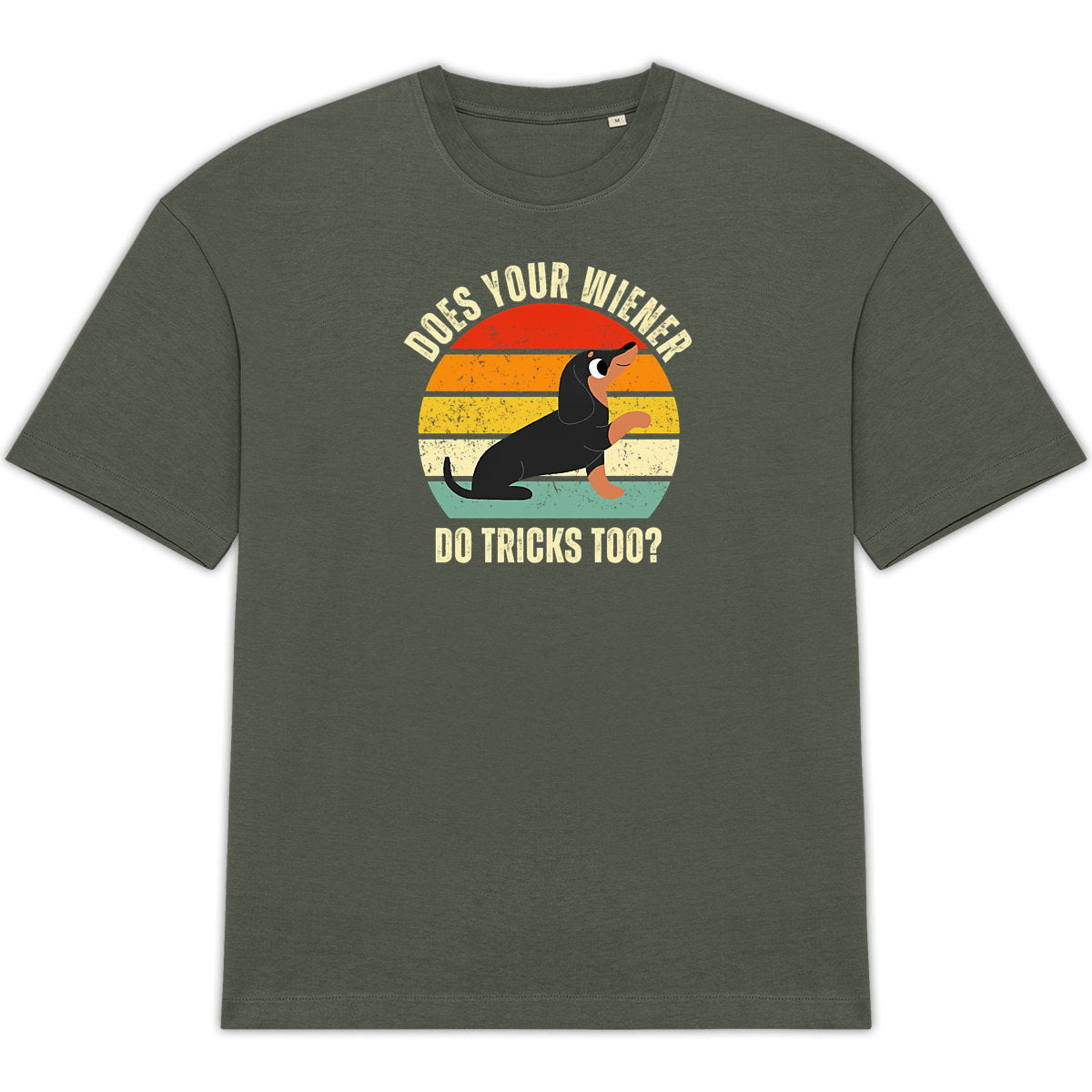 Does Your Wiener Do Tricks? – Oversized Dackel T-Shirt Bio-Baumwolle - vorderseite_1