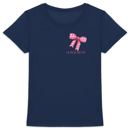 Mama T-Shirt Super Mom Schleife Blau – Personalisierbar mit Name - vorderseite_2