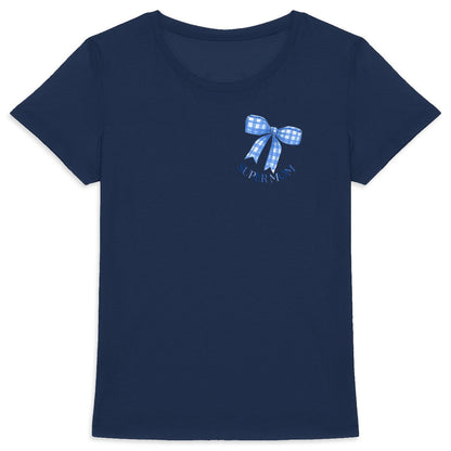 Heavyweight-T-Shirt für Frauen mit großer blauer Schleife - vorderseite_2