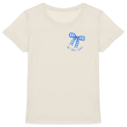 Heavyweight-T-Shirt für Frauen mit großer blauer Schleife - vorderseite_3