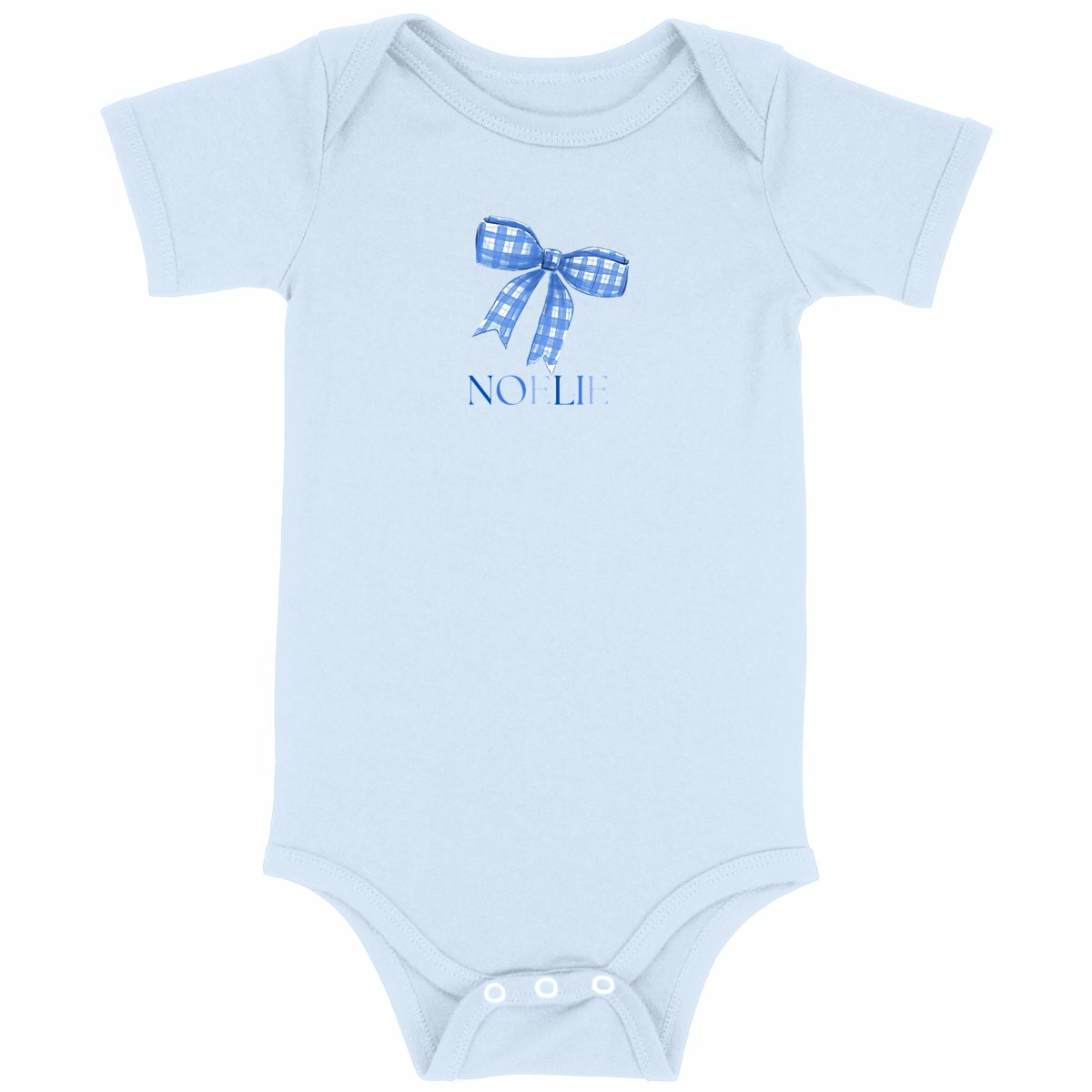 Baby Bodysuit – Baby Body Schleife Blau mit Name - vorderseite_blau