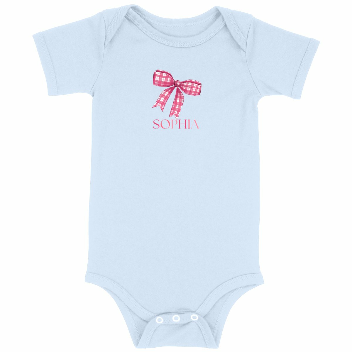 Baby Bodysuit – Niedlicher Baby Body mit rosa Schleife und Name - vorderseite_blau