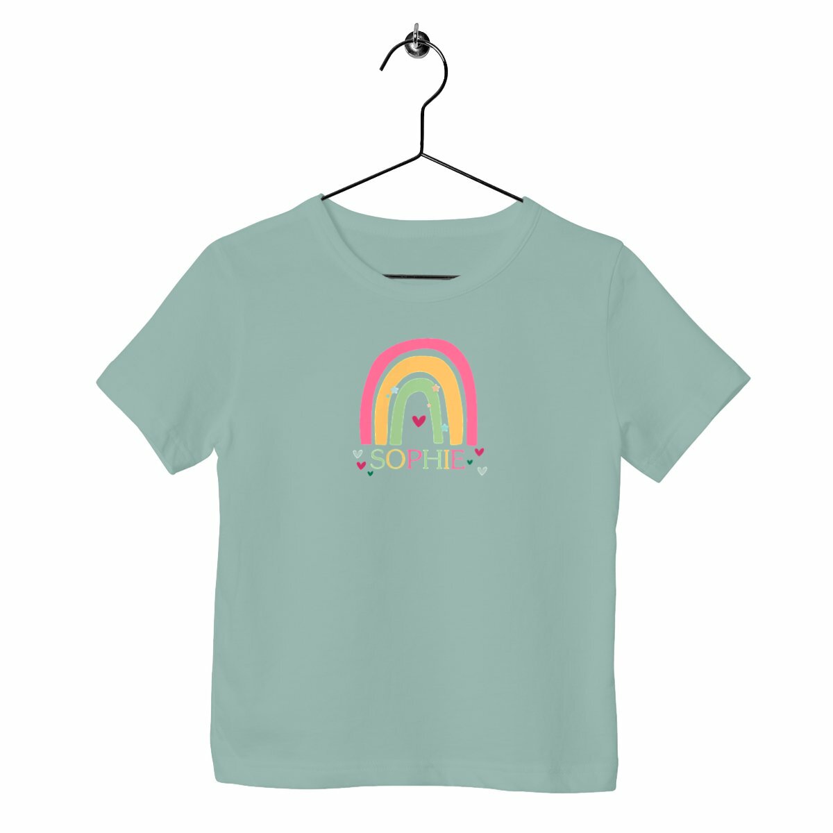Schweres Kinder-T-Shirt mit personalisierbarem Regenbogen - vorderseite_grün