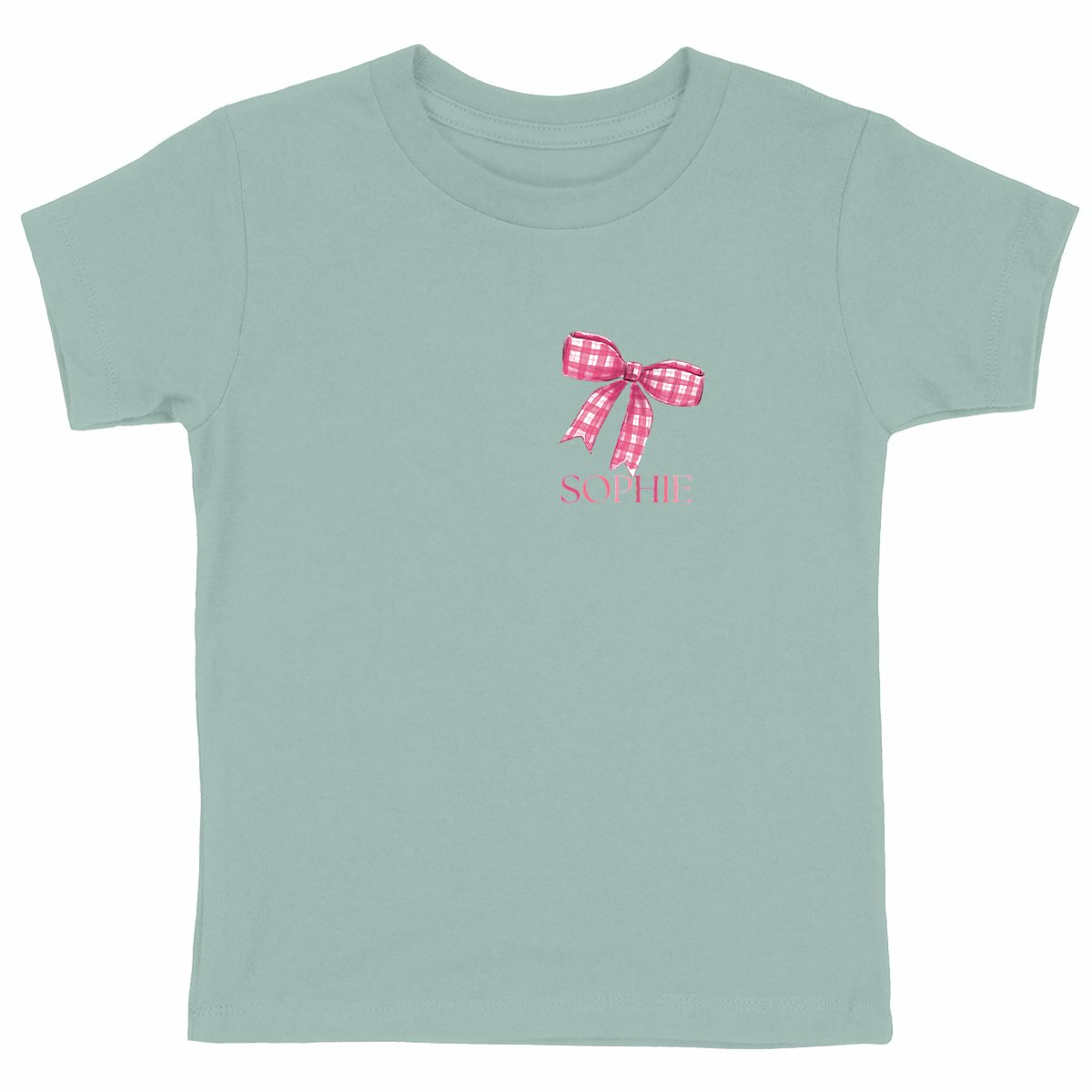 Kinder-T-Shirt mit Schleife und Namen - vorderseite_grün