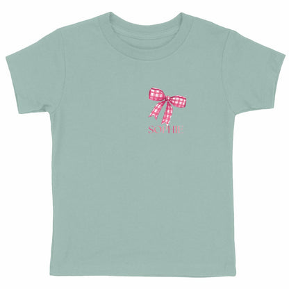 Kinder-T-Shirt mit Schleife und Namen - vorderseite_grün