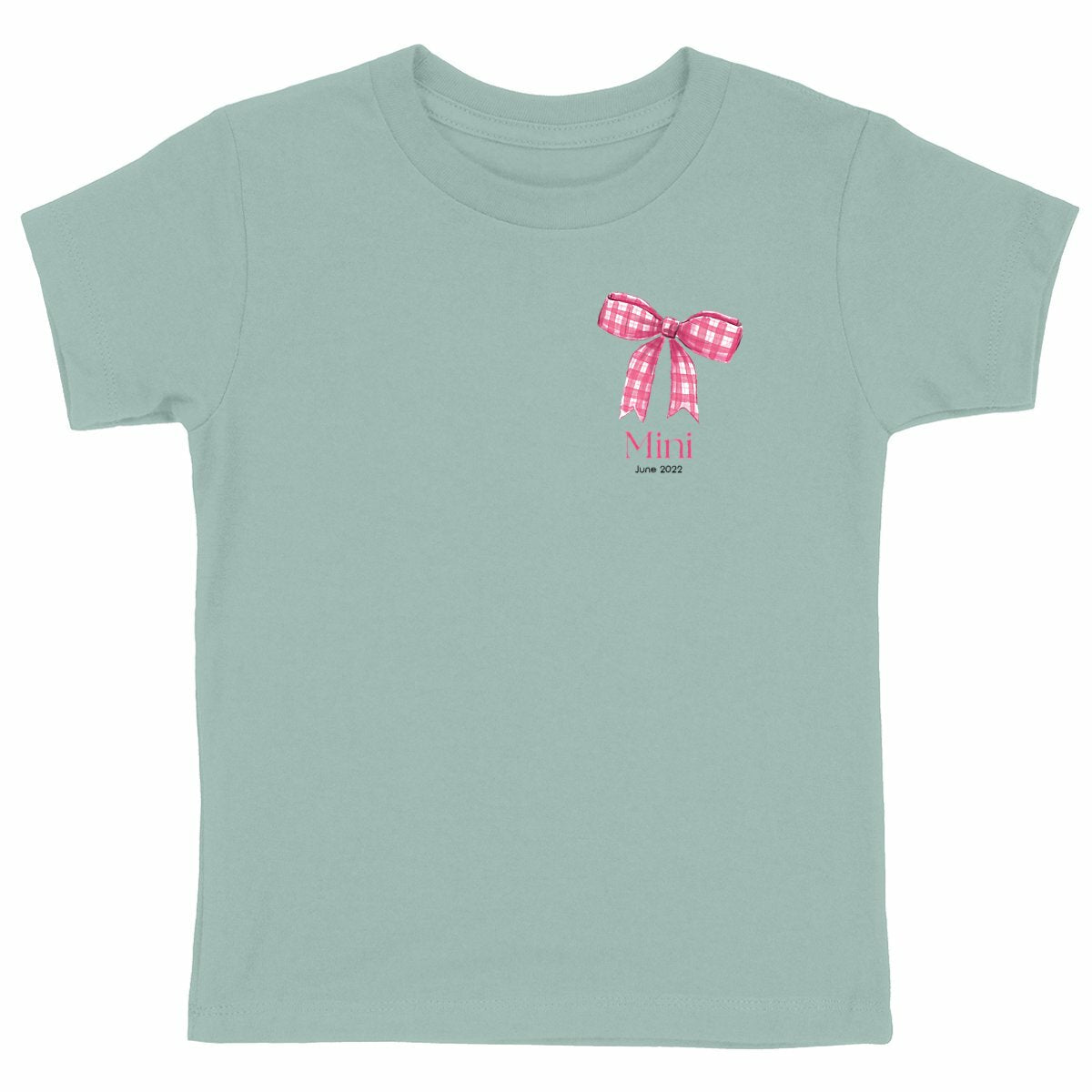 Kinder-T-Shirt, Personalisierbar Mini und Me mit Schleife rosa| 100% Bio-Baumwolle G.O.T.S - vorderseite_grün
