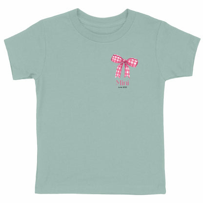 Kinder-T-Shirt, Personalisierbar Mini und Me mit Schleife rosa| 100% Bio-Baumwolle G.O.T.S - vorderseite_grün