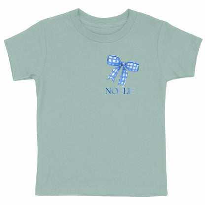Schweres Kinder-T-Shirt mit persönlicher blauer Schleife - vorderseite_grün