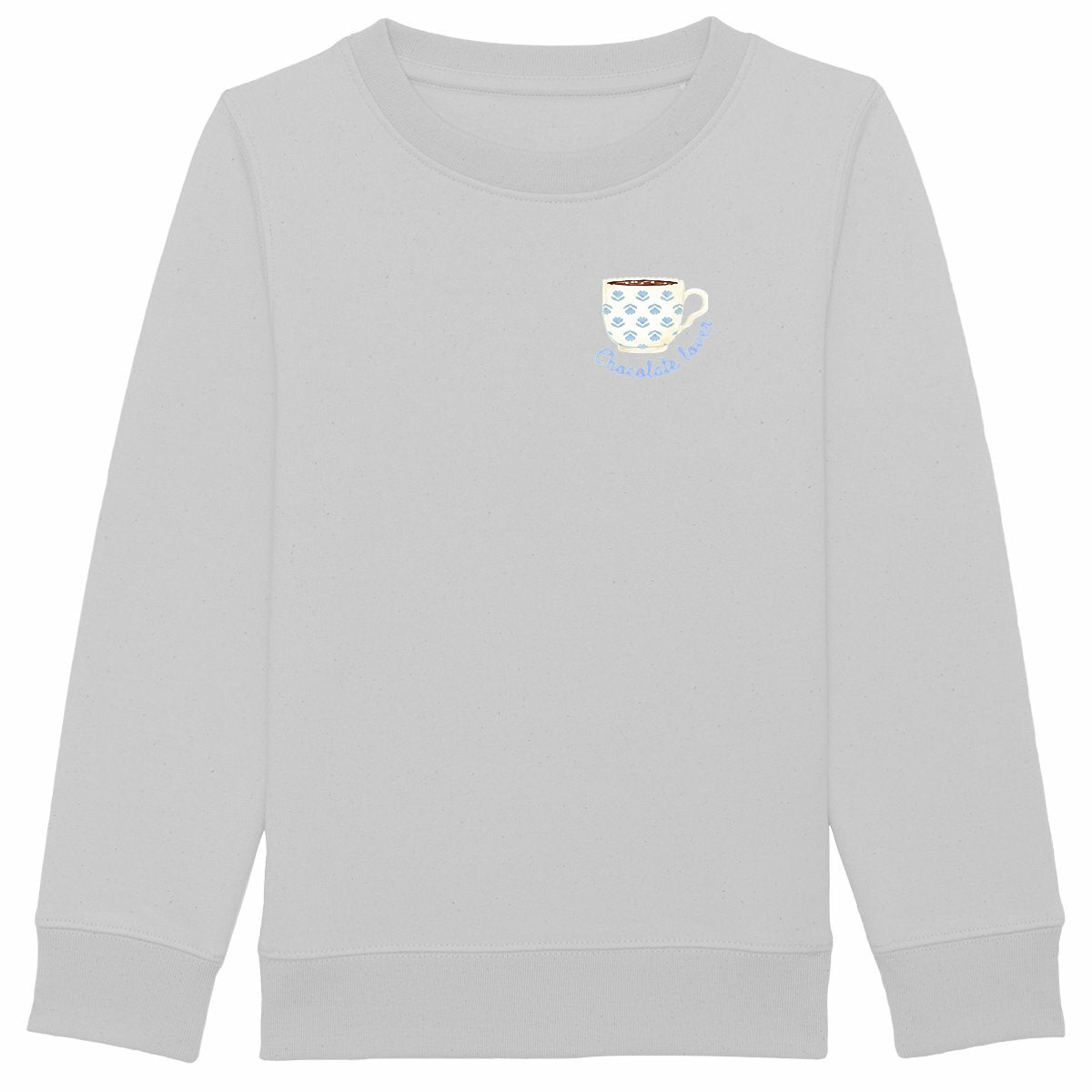 Schweres Kinder-Sweatshirt für Schokoladenliebhaber - vorderseite_heidekrautgrau